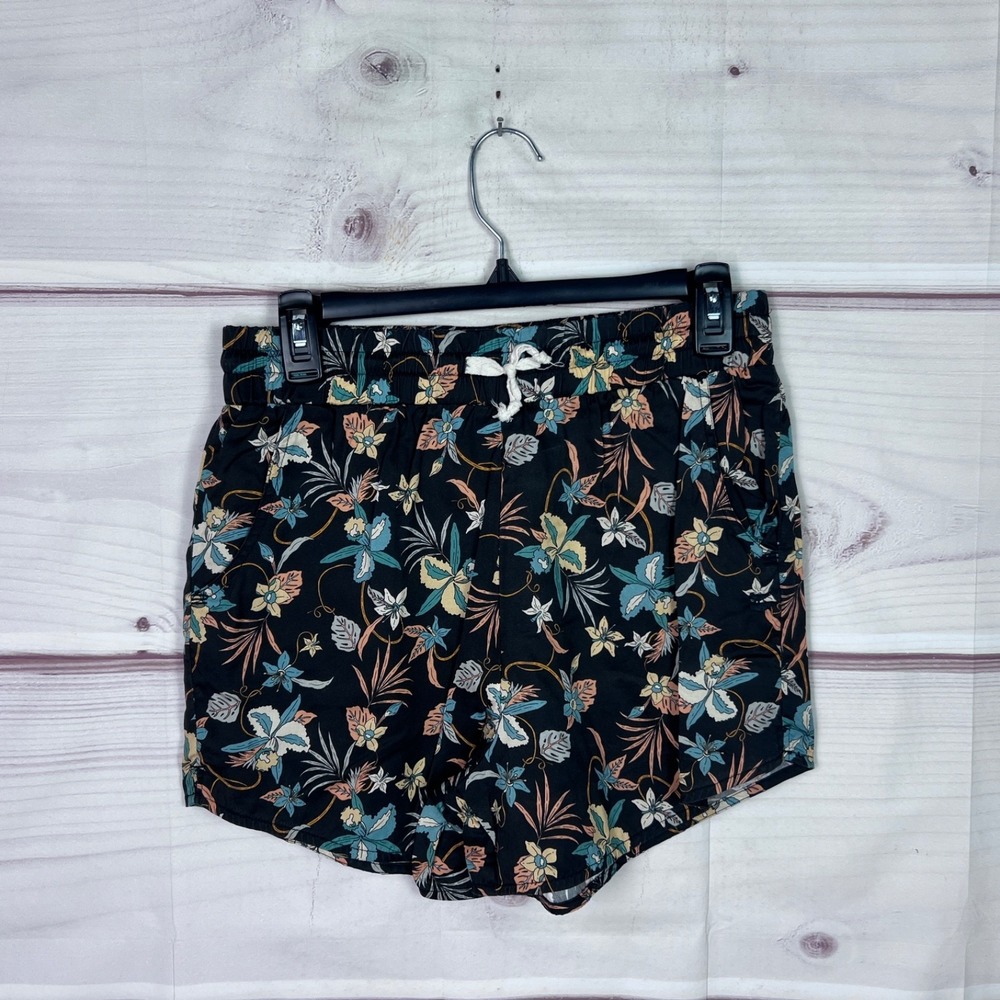 Jetty Shorts Womens Medium Black Floral Dune High Rise Drawstring Pull On Beach